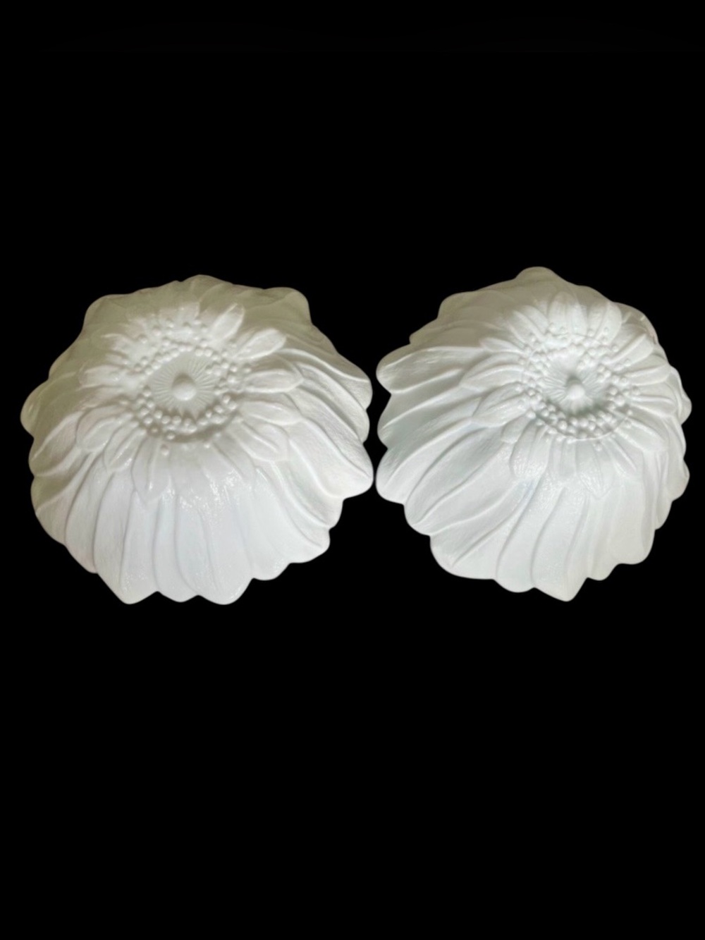 Set of Two Indiana Glass Lily Pons Milk Glass Sunflower Bowls 7 inch
